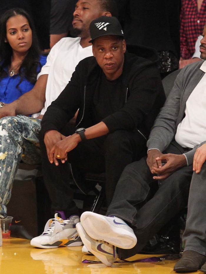 Celebrities at the Los Angeles Lakers game. The Los Angeles Lakers defeated the Utah Jazz by the final score of 101-96 in Lakers Kobe Bryant's last NBA game at Staples Center. Featuring: Jay-Z Where: Los Angeles, California, United States When: 13 Apr 2016 Credit: WENN.com