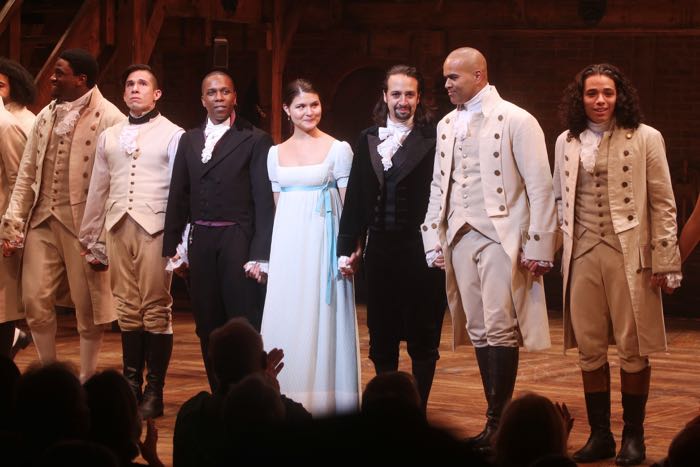 Opening night of the Broadway musical 'Hamilton' at the Richard Rodgers Theatre - Curtain Call Featuring: Okieriete Onaodowan, Jon Rua, Leslie Odom Jr, Phillipa Soo, Lin-Manuel Miranda, Christopher Jackson, Anthony Ramos Where: New York City, New York, United States When: 06 Aug 2015 Credit: Joseph Marzullo/WENN.com