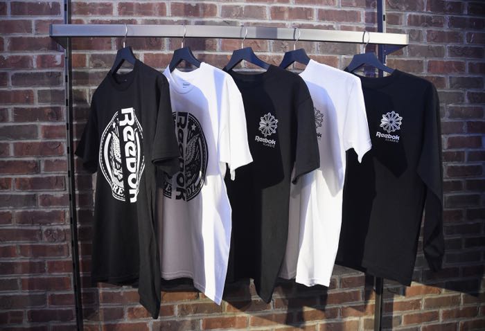 NEW YORK, NY - OCTOBER 11: Reebok branded shirts on display as Reebok launches the new Instapump Fury Overbranded at Pop Up Shop in NYC on October 11, 2016 in New York City. (Photo by Bryan Bedder/Getty Images for Reebok)