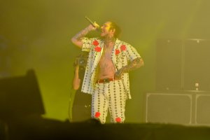 Post Malone Performing Live At The 2018 Coachella Music Festival.