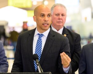 U.S. Senator Cory Booker (D-NJ) seen speaking at a news...