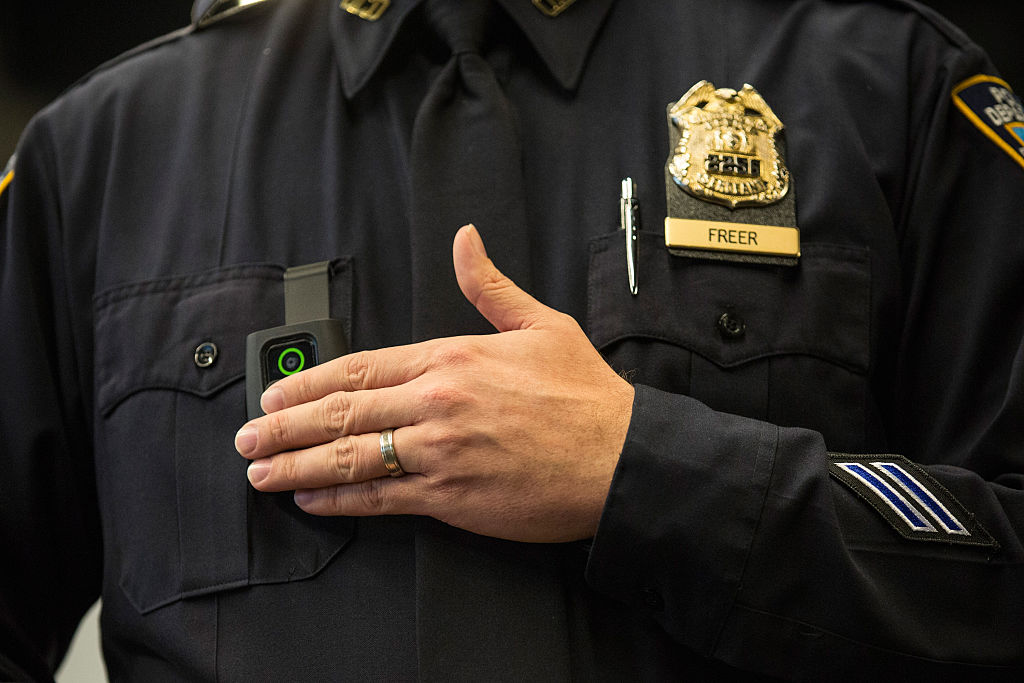 Mayor De Blasio Discusses Use Of Police Body Cameras At Police Academy In Queens