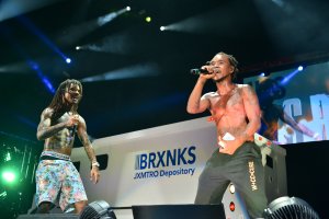 Wiz Khalifa and Rae Sremmurd perform on stage at Perfect Vodka Amphitheater