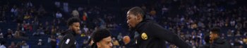 Golden State Warriors' Quinn Cook (4) warms up with teammate Kevin Durant (35) before their NBA game against the Brooklyn Nets at the Oracle Arena in Oakland, Calif. on Saturday, Nov. 10, 2018. (Jose Carlos Fajardo/Bay Area News Group)