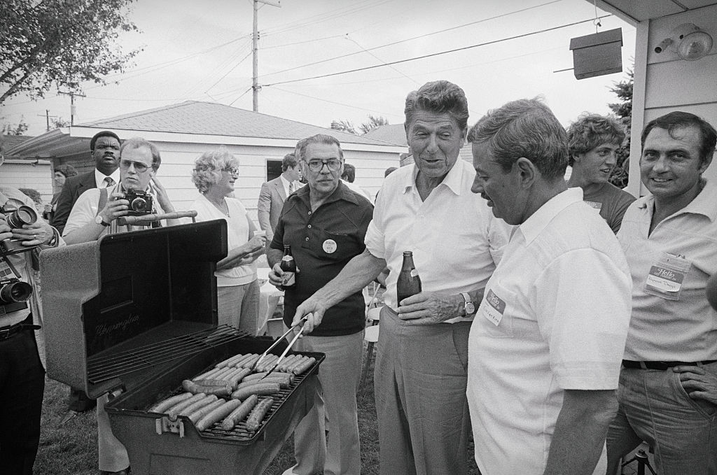 Ronald Reagan Cooking on Barbecue