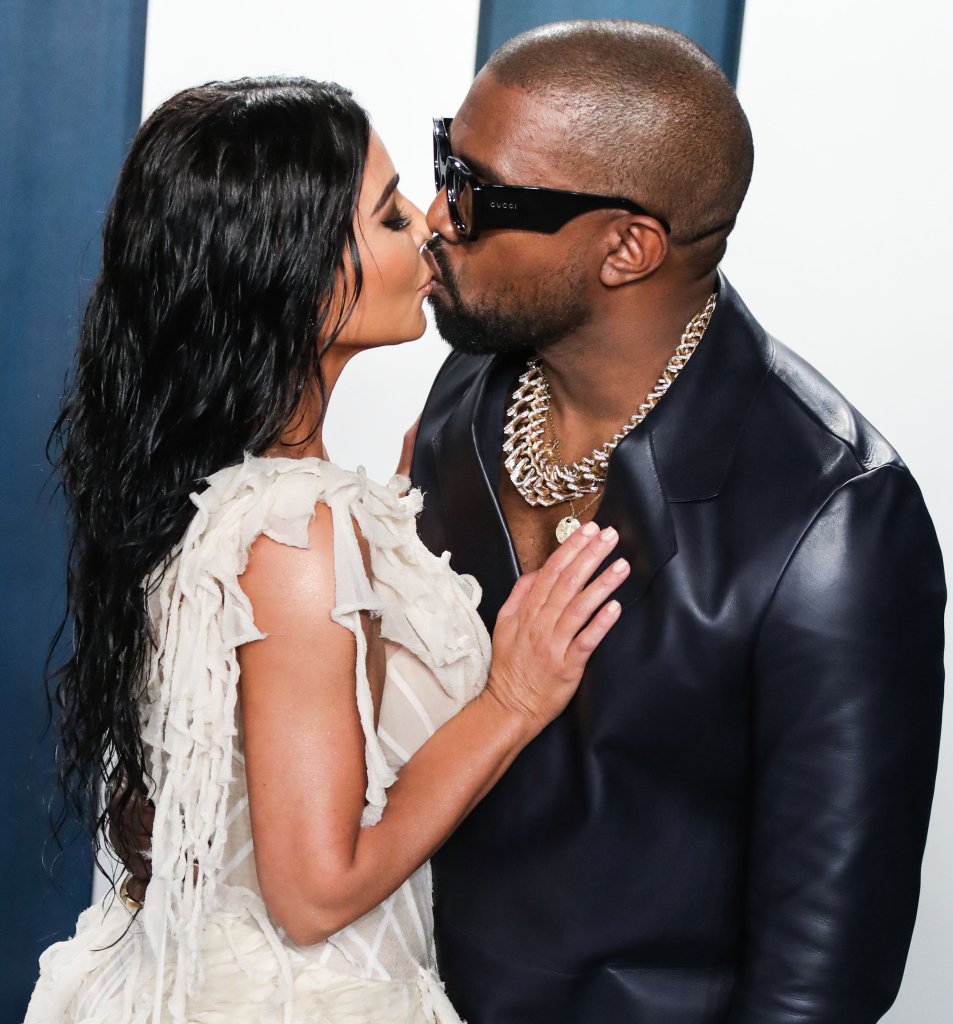 Kim Kardashian West and Kanye West arrive at the 2020 Vanity Fair Oscar Party held at the Wallis Ann...