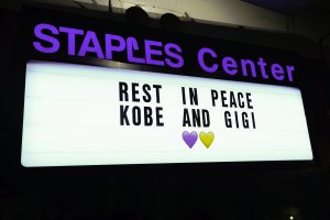 The tribute to Kobe Bryant before the LA Lakers v Portland Trail Blazers game at the Staples Center