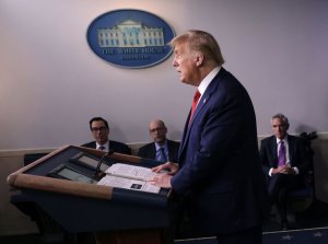 President Trump Holds A Press Briefing At The White House