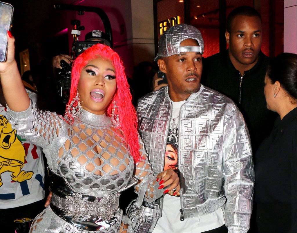 Nicki Minaj and Kenneth Petty arrive at Fendi Prints On at Fendi in Beverly Hills