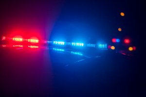 Closeup view of police car LED lights