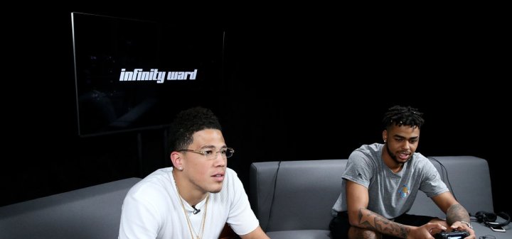 Pro Basketball Players D'Angelo Russell And Devin Booker Play "Call Of Duty: Infinite Warfare Continuum DLC" At Infinity Ward
