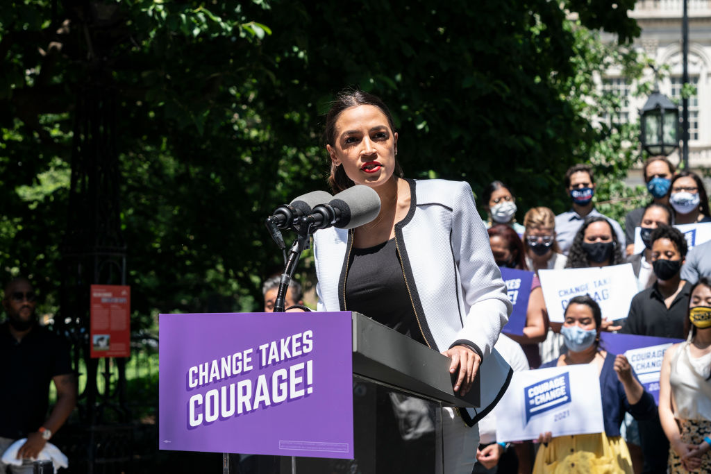 U. S. Representative Alexandria Ocasio-Cortez speaks at the...