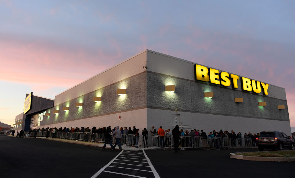Over 350 people waited in line at the Best Buy in Wyomissing, some starting as early as 4:30am, to get Black Friday deals on Thanksgiving when the store opened at 5pm. Photo by Jeremy Drey 11/23/2017