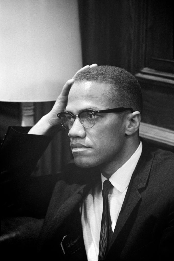 Malcolm X waiting at Martin Luther King Press Conference, Head and Shoulders Portrait, Marion S. Trikosko, March 26, 1964