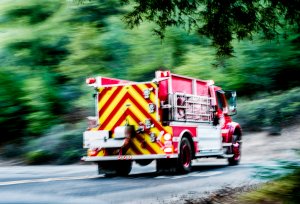 Fire engine in motion