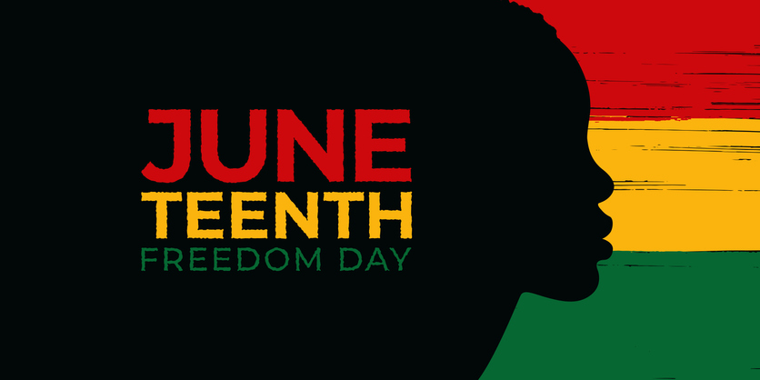 Juneteenth Independence Day banner. Silhouettes of African-American profile. June 19 holiday.