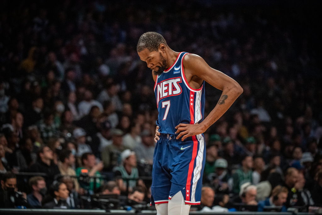 New York Nets' Kevin Durant is dejected in first quarter of Game 4 of Eastern Conference first-round playoff series