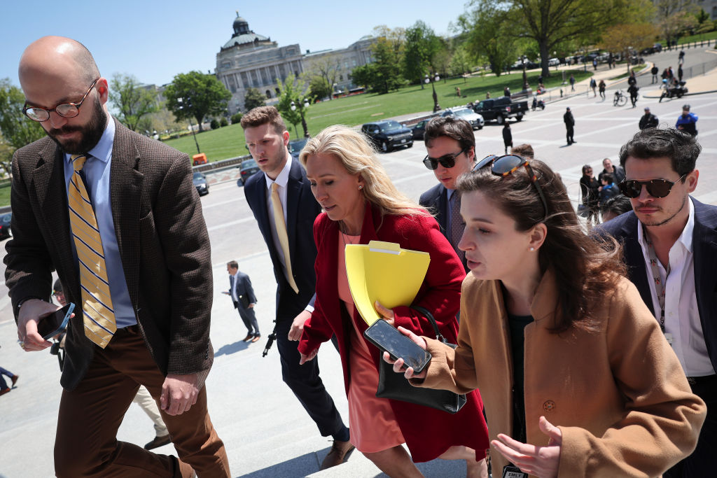 Rep. Marjorie Taylor Greene Holds Press Conference On Elon Musk Buying Twitter