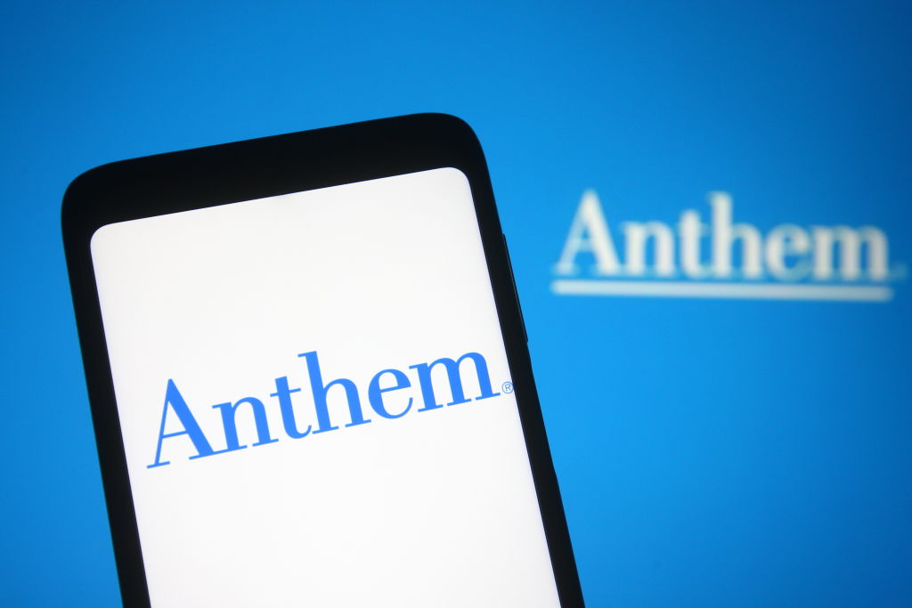 In this photo illustration the Anthem logo of a US insurance...