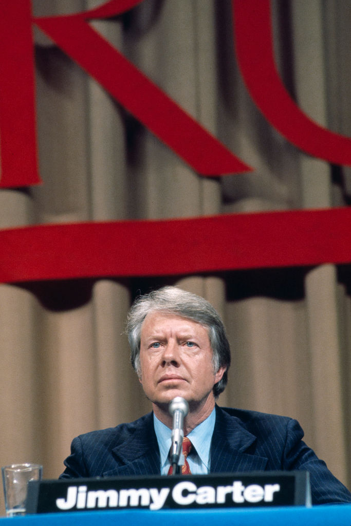 U.S. President Jimmy Carter at podium during news conference, Washington D.C., USA, Bernard Gotfryd, between 1977 and 1981
