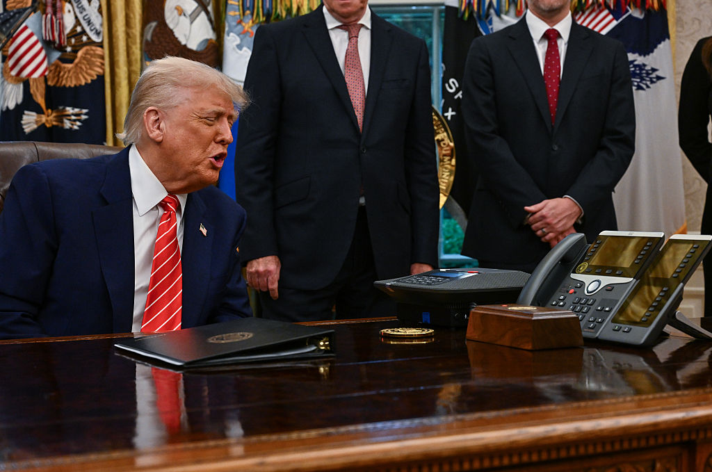 WASHINGTON, DC - MAY 8: President Donald Trump, flanked by Vice